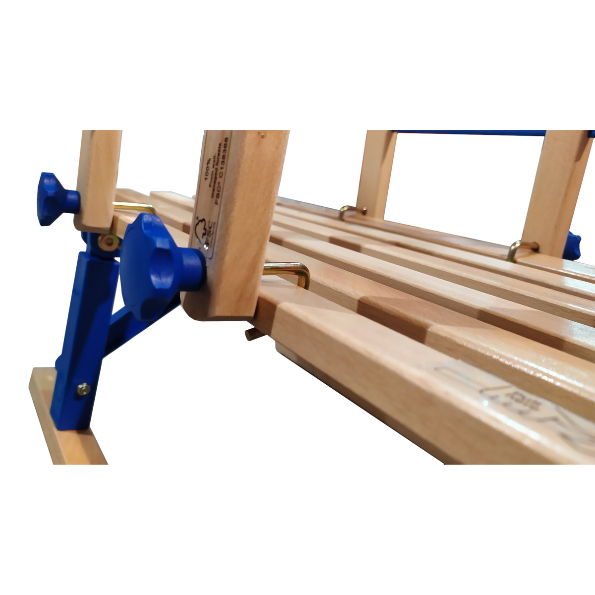 Holzschlitten mit Schlittenlehne COLINT Davos klappbar Holz Blau TÜV/GS 100  cm