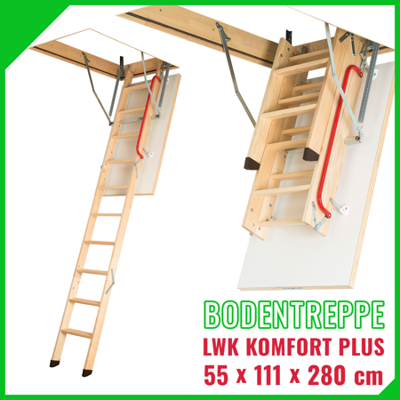 FAKRO Dach- und Bodentreppen mit Holzleiter LWK Komfort Plus Größe 55x111x280 cm