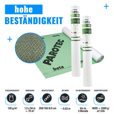PAROTEC Beta Unterspannbahn Unterdeckbahn Schalungsbahn 3 lagig 130g/m2   NEU