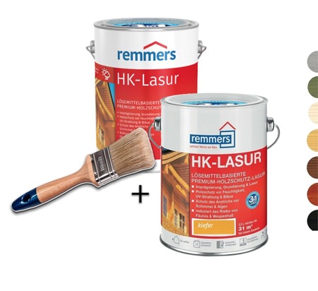 SET Remmers Aidol HK Lasur Holzlasur Holzschutz 2 x 0,75 L mit Pinsel Kiefer