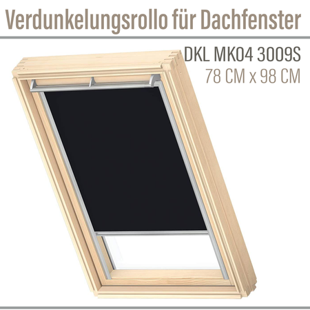 VELUX DKL MK04 3009S Verdunkelungsrollo 78x98 Silberne Seitenschienen Schwarz