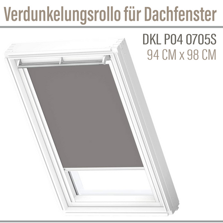 VELUX DKL P04 0705S Verdunkelungsrollo 94x98 (DKL) Silberne Seitenschienen Grau