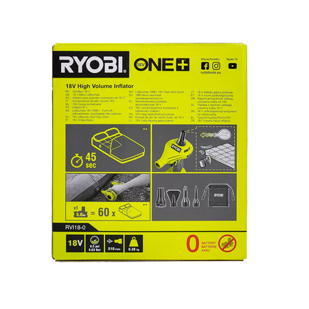 Ryobi RVI18-0   Akku-Kompressor/Inflator 18 V ONE+ für Matratze (ohne Akku)