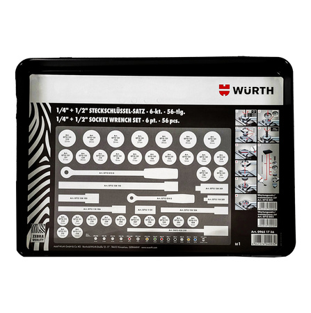 WURTH Zebra Steckschlüssel 1/2 Zoll Und 1/4 Zoll 56-Teiliges Sortiment