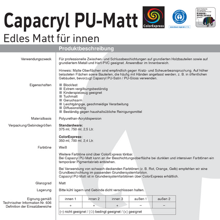 CAPAROL Capacryl PU-Matt Polyurethan-Acryllacke Weiß 2,4L
