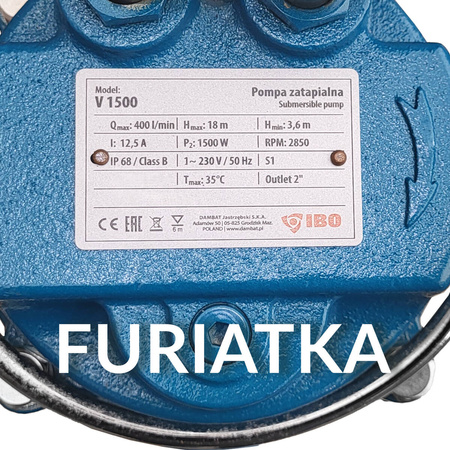 Set IBO Tauchpumpe Furiatka 2 V1500 mit Zerkleinerer+30m Schlauch + 2" Anschluss