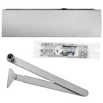 GEZE Set SILBER – Türschließer mit Gestänge und Montageplatte TS 2000 V BC Silber für einflügelige Türen mit einer Flügelbreite bis 1250 mm, mit Bolzen