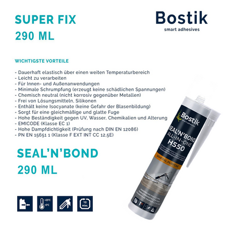 12xBOSTIK Seal'N'Bond Montagekleber Klebstoff Dichtmasse Kartusche 290ml schwarz