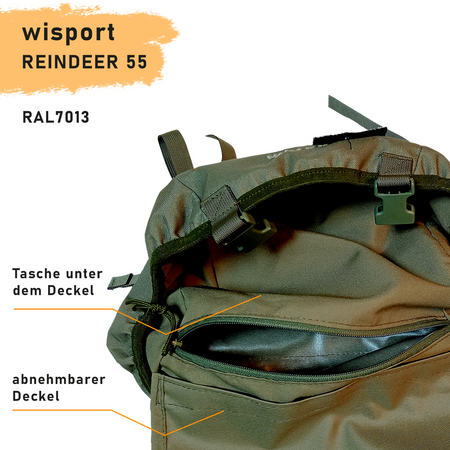 WISPORT RUCKSACK REINDEER 55 RAL - 7013  FAS PLUS Ergonomic, MOLLE, 2050 g, 55 L