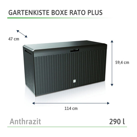 Gartenkiste Boxe Rato Plus Anthrazit Kunststoff mit Deckel 2 Farben 290 L NEU
