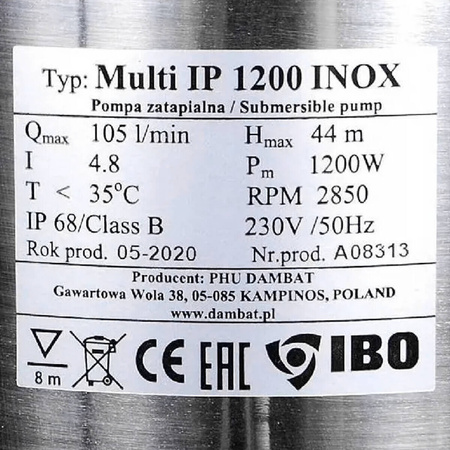 IBO Multi IP 1200 INOX Tauchpumpe 230V Wasserpumpe Tauchdruckpumpe Hochdruck