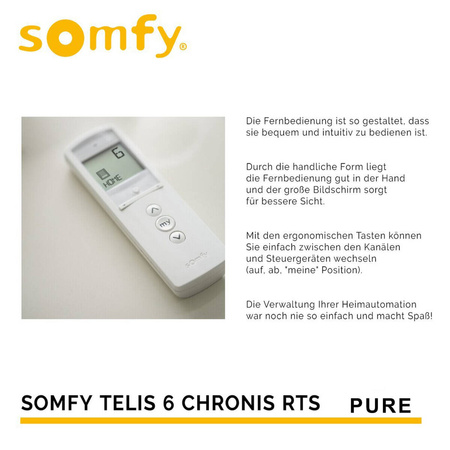 Outlet Somfy TELIS 6 CHRONIS 1805215 Pure 6-Kanal-Handsender mit Uhr LCD-Anzeige