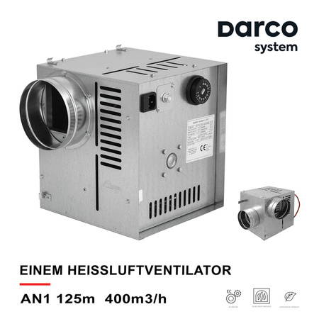 DARCO Einem Heissluftventilator Luftzufuhrgerät Warmluftverteilung AN1 125mm NEU