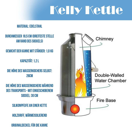 Kelly Kettle Ultimate Scout Kit 1,2l Campingkocher Edelstahl, Whistle