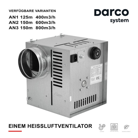 DARCO Einem Heissluftventilator Luftzufuhrgerät Warmluftverteilung AN1 125mm NEU