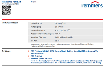 Set REMMERS KIESOL 5 KG Verkieselung Abdichtung + 3 Dosierkartuschen