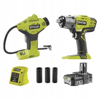 Ryobi Set Schlagschrauber R18IW3-0 + Kompressor R18PI + Akku 1,5 Ah