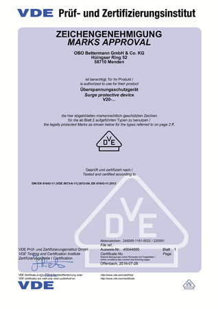 Überspannungsableiter V20 3-polig+NPE  280 V OBO BETTERMANN Überspannungsschutz