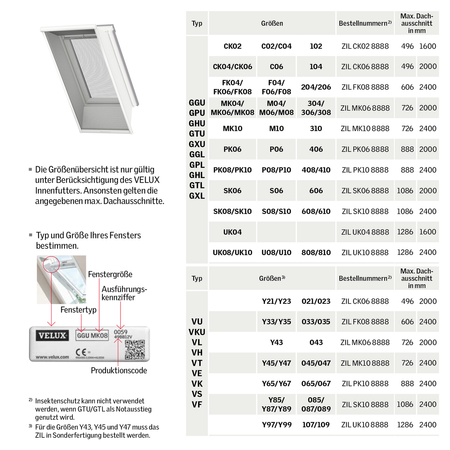 Velux Insektenschutzrollo / Fliegengitter für Dachfenster ZILPK250000SWL 940x550