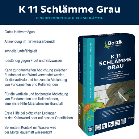 OUTLET BOSTIK K11 SCHLÄMME GRAU Dichtschlämme Abdichtung 25 Kg