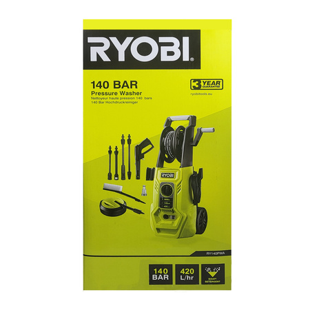 Ryobi RY140PWA Hochdruckreiniger 140 bar 1800 W für Terrasse und Fahrzeug