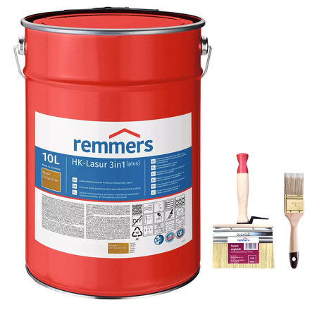 Remmers HK-Lasur Plus 3in1 Eiche Hell 10 L + Pinsel – Komplettset zum Streichen