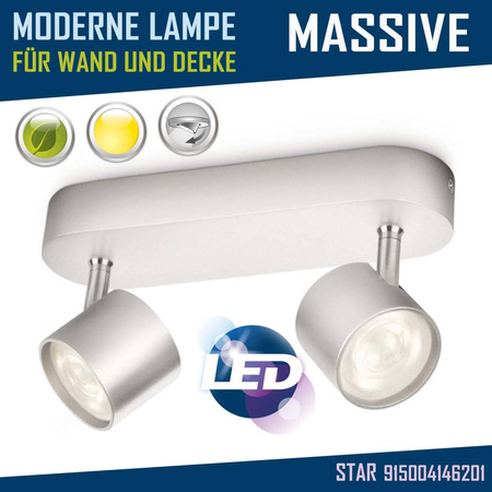 PHILIPS MASSIVE STAR Deckenlampe Halogen Spotbalken 2-flammig aluminium 230V
