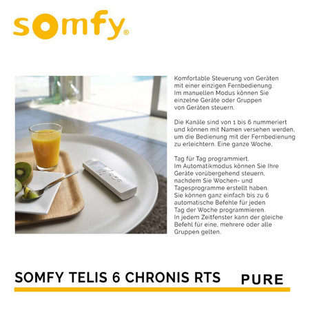 Outlet Somfy TELIS 6 CHRONIS 1805215 Pure 6-Kanal-Handsender mit Uhr LCD-Anzeige
