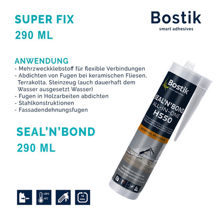 12x BOSTIK Seal'N'Bond Montagekleber Klebstoff Dichtmasse Kartusche 290 ML grau 