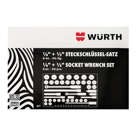 WURTH Zebra Steckschlüssel 1/2 Zoll Und 1/4 Zoll 56-Teiliges Sortiment