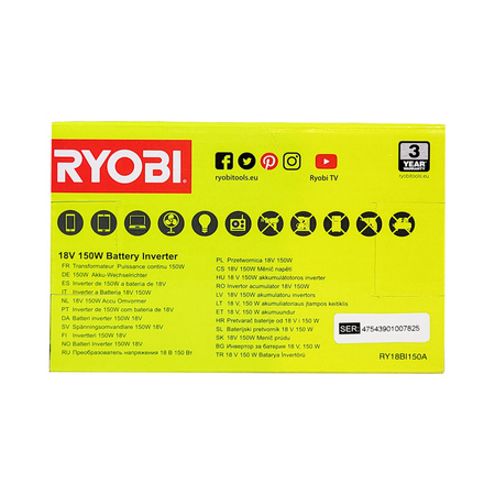 Ryobi RY18BI150A-0 Akku-Wechselrichter 18 V ONE+ 150 W (ohne Akku/Lader)