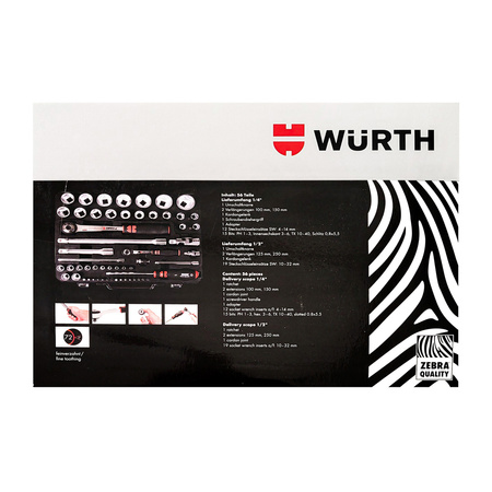 WURTH Zebra Steckschlüssel 1/2 Zoll Und 1/4 Zoll 56-Teiliges Sortiment