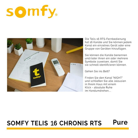 OUTLET Somfy TELIS 6 CHRONIS 1811079 16-Kanal-Handsender Große LCD-Anzeige Pure