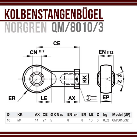 OUTLET Norgren QM/8010/32 Universelle Kolbenstangenbefestigung 10mm Bohrung 