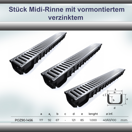Entwässerungsrinne MIDI-KANAL GARAGE-SET Komplett  12m KIT DAKOTA GUNNEX
