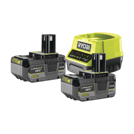 Ryobi Set 2× 4.0Ah 18V ONE+ Akkus mit 2A Schnellladegerät für alle Geräte