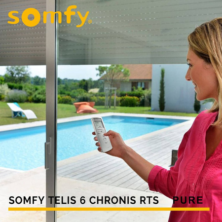 Outlet Somfy TELIS 6 CHRONIS 1805215 Pure 6-Kanal-Handsender mit Uhr LCD-Anzeige