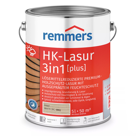 REMMERS HK-LASUR 3in1 PLUS Holzschutzlasur außen 5 L – Weiß