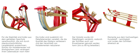  Kinderschlitten aus Holz ökologischem Lack lackiert Blau und Rot