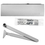 GEZE Set SILBER – Türschließer mit Gestänge und Montageplatte TS 2000 V BC Silber für einflügelige Türen mit einer Flügelbreite bis 1250 mm, mit Bolzen