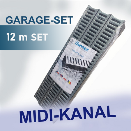 Entwässerungsrinne MIDI-KANAL GARAGE-SET Komplett  12m KIT DAKOTA GUNNEX