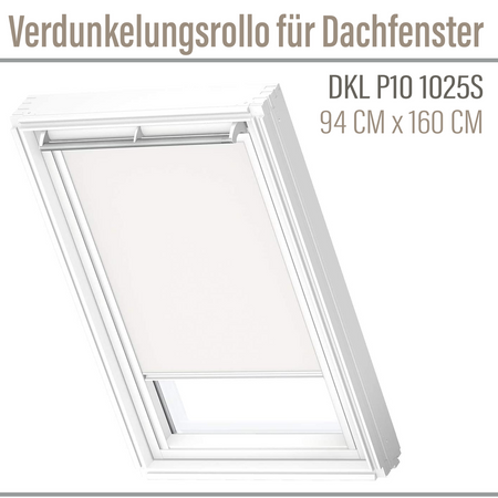 VELUX DKL P10 1025S Verdunkelungsrollo 94x160 (DKL) Silberne Seitenschienen Weiß