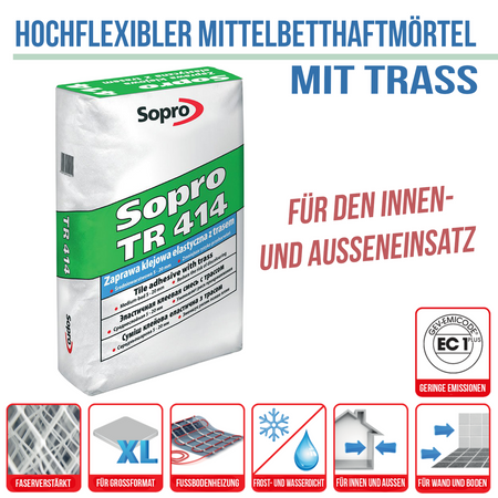 Outlet SOPRO TR 414 MittelBettmörtel Trasshaltig Flex Fliesen 5-20 mm 25 KG