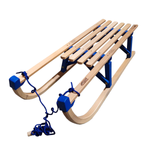 Holzschlitten mit Schlittenlehne COLINT Davos klappbar Holz Blau TÜV/GS 100 cm