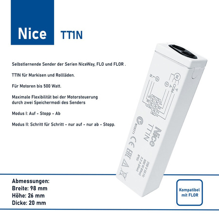 Nice TT1N Steuerpult Rollladenmotor zur Automatisierung von Markisen Rollläden