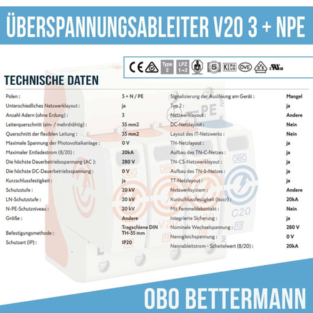 Überspannungsableiter V20 3-polig+NPE  280 V OBO BETTERMANN Überspannungsschutz
