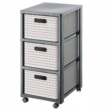 Rotho Country Rollcontainer 3 Schubladen Rattan-Optik Aufbewahrungs Cappuccino