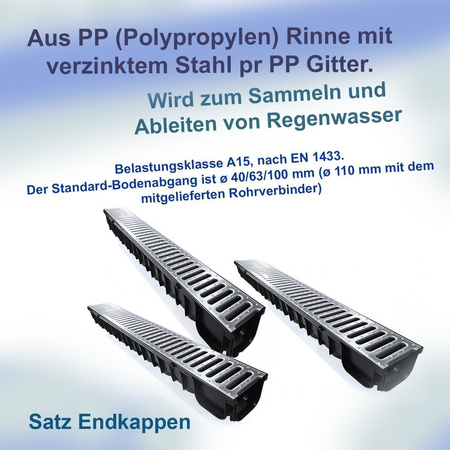 3x Entwässerungsrinne MIDI-KANAL GARAGE-SET Komplett  9m KIT DAKOTA GUNNEX