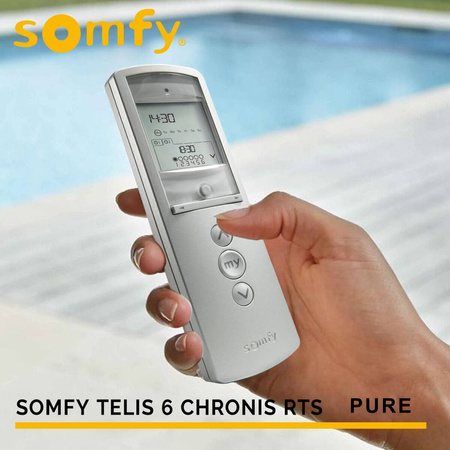 Somfy TELIS 6 CHRONIS 1805215  6-Kanal-Handsender mit Uhr Große LCD-Anzeige Pure