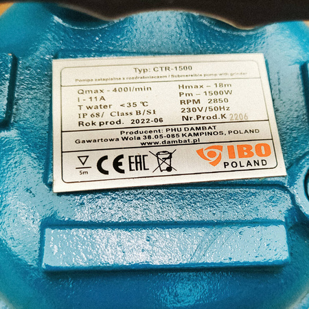OUTLET IBO CTR 1500 Fäkalienpumpe Schmutzwasserpumpe Schneidmesser Baupumpe 230V